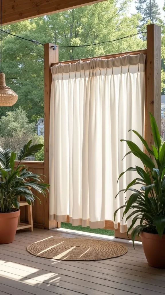 Privacy Screen Fence Using Outdoor Curtains on a Simple Frame