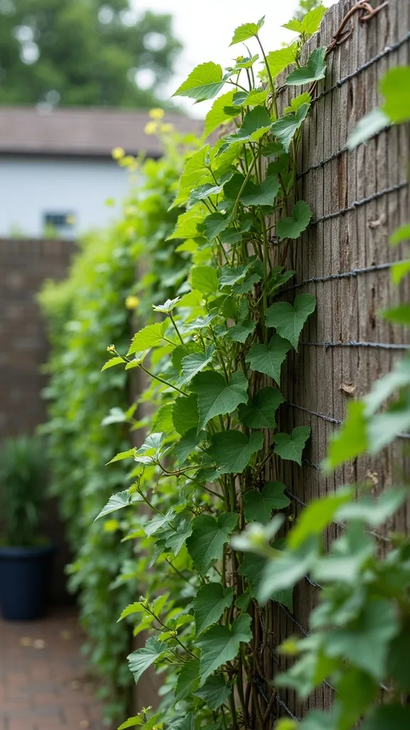 Living Fence with Fast-Growing Vines on Wire (Budget Privacy Over Time)