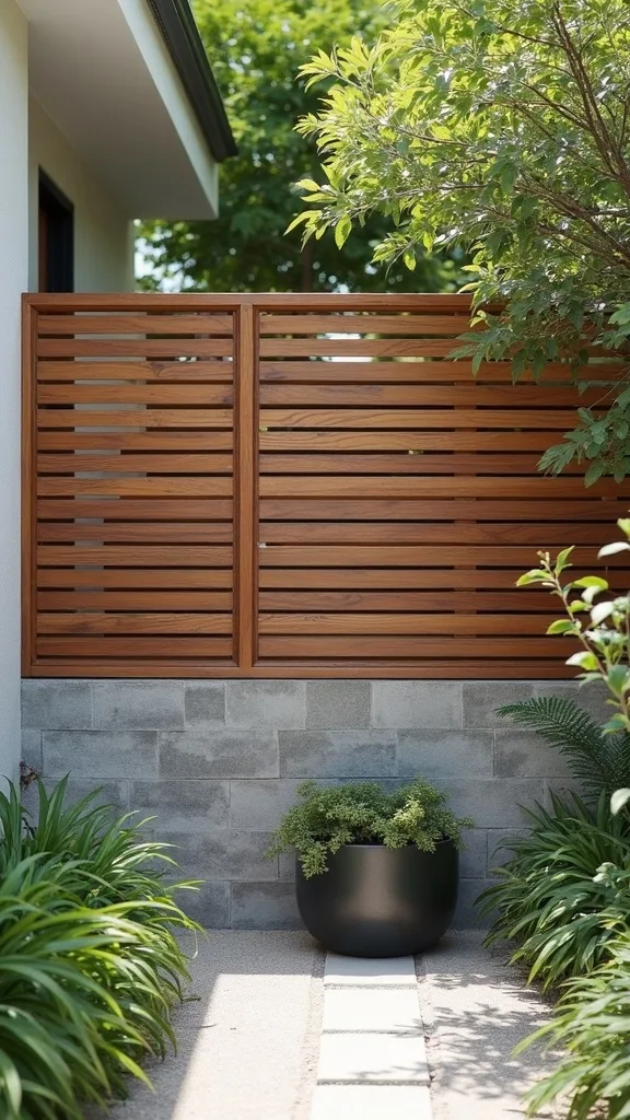 Concrete-Block + Wood Slat Fence (Budget-Friendly and Surprisingly Polished)