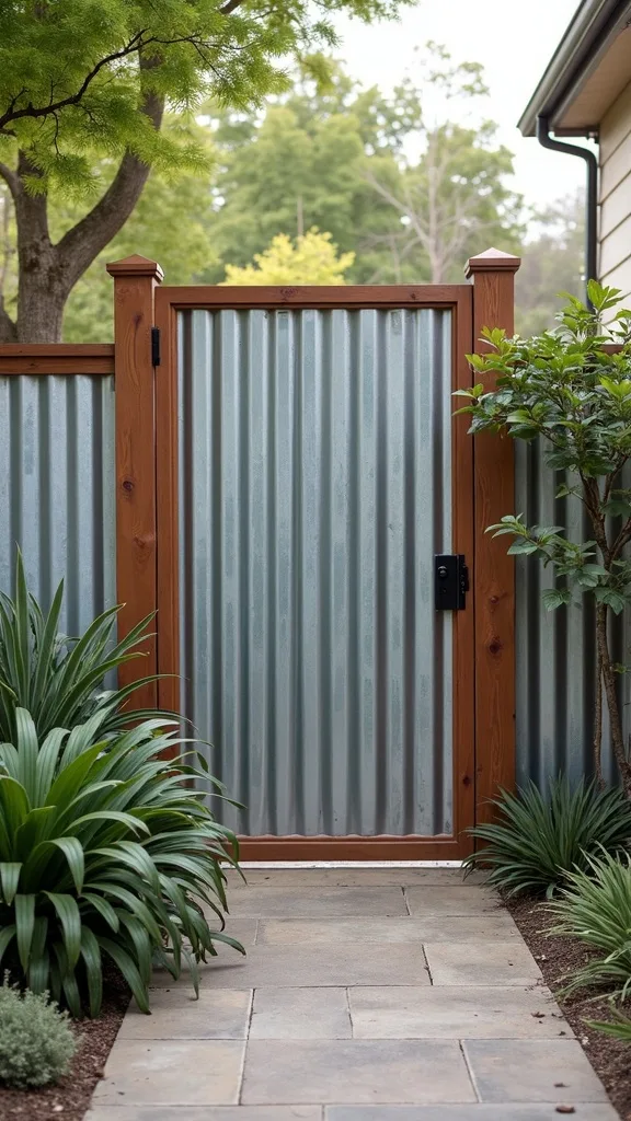Corrugated Metal Panels with Wood Framing (Industrial Privacy on a Budget)