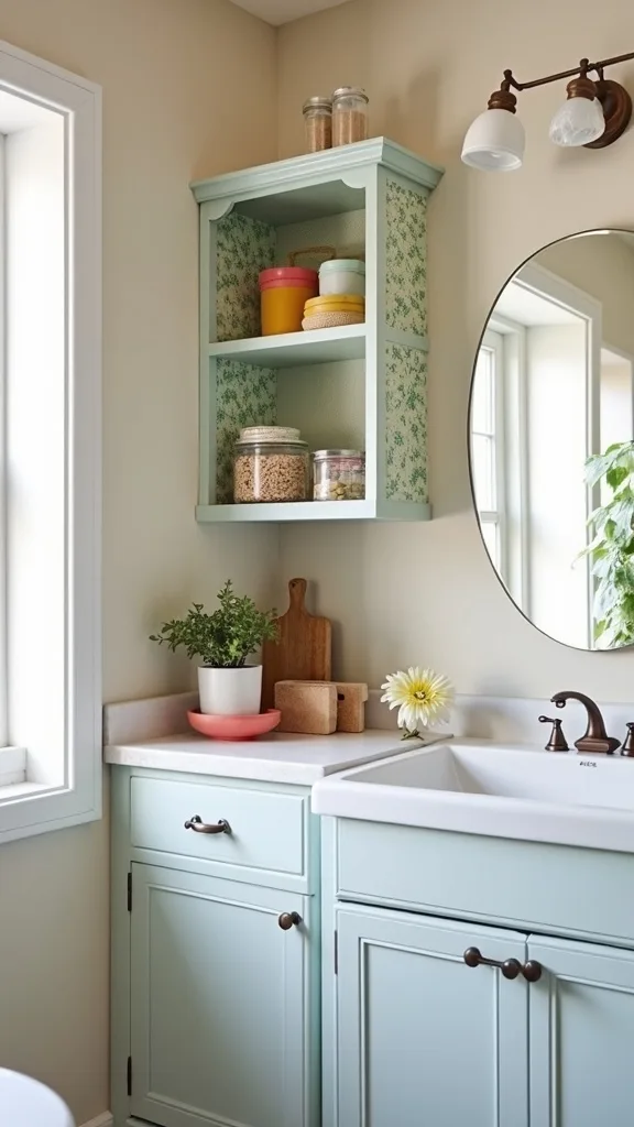 Use Peel-and-Stick Wallpaper Inside One Cabinet for a Surprise Pop