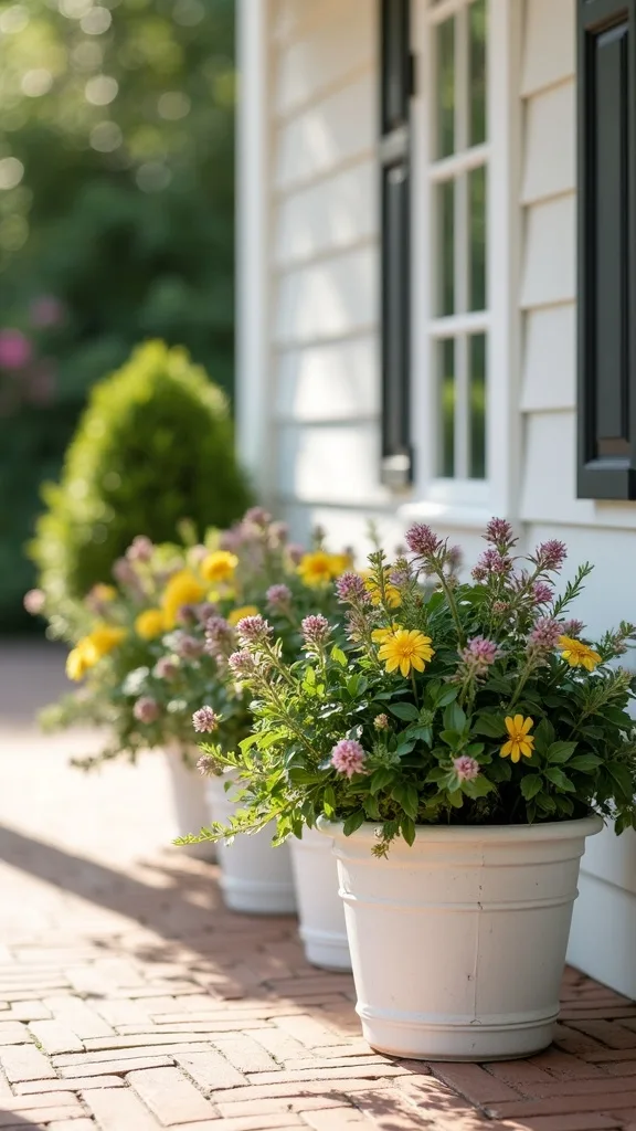 A Mini Front Porch Flower Bed Look Using Ground-Level Planters