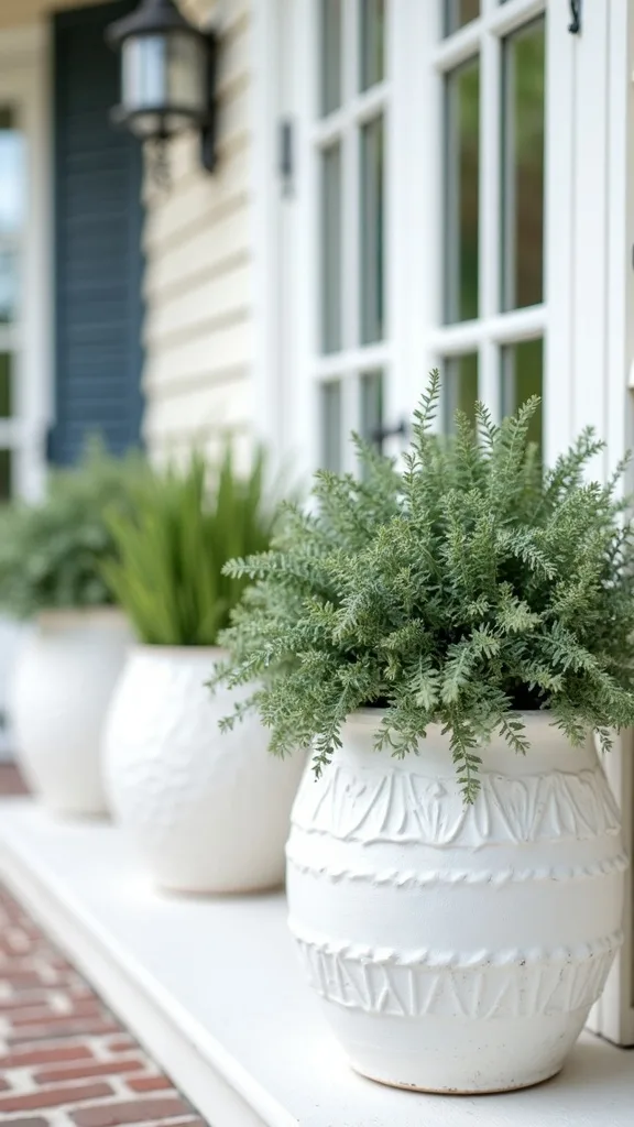 Coastal-Inspired Planters with White, Blue, and Natural Texture