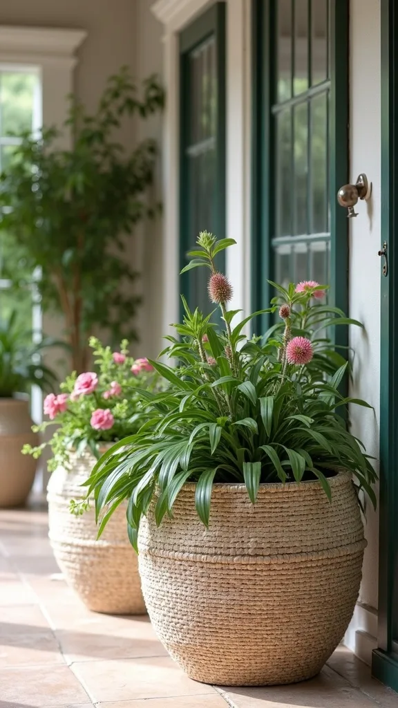 Boho Mix of Baskets and Patterned Ceramic for Texture