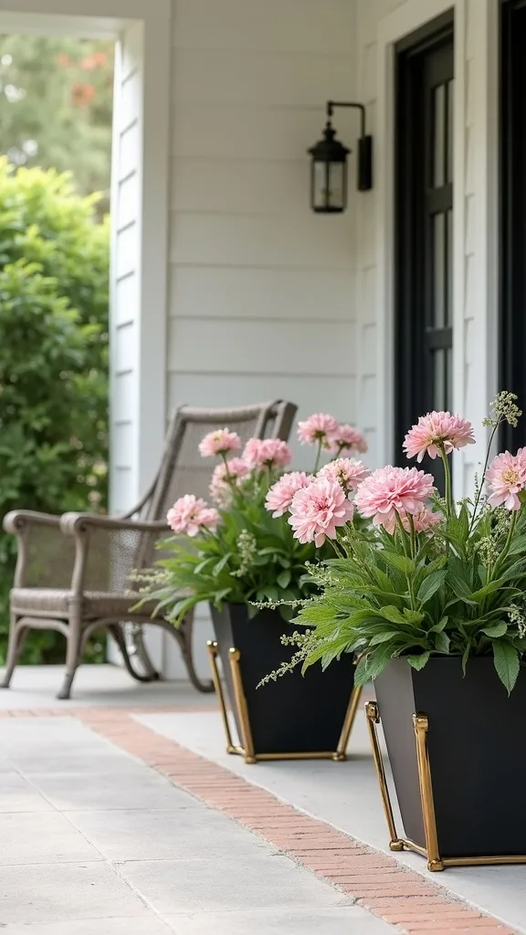 Transitional Black-and-Brass Accents with Soft Pastel Blooms