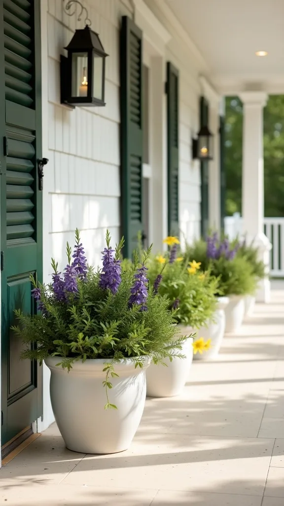 A Single Color ‘Runway’ Using Repeated Pots Along the Porch Line