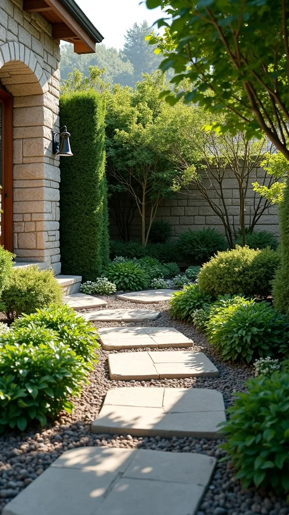Layered lush planting with a stone pathway for instant curb appeal