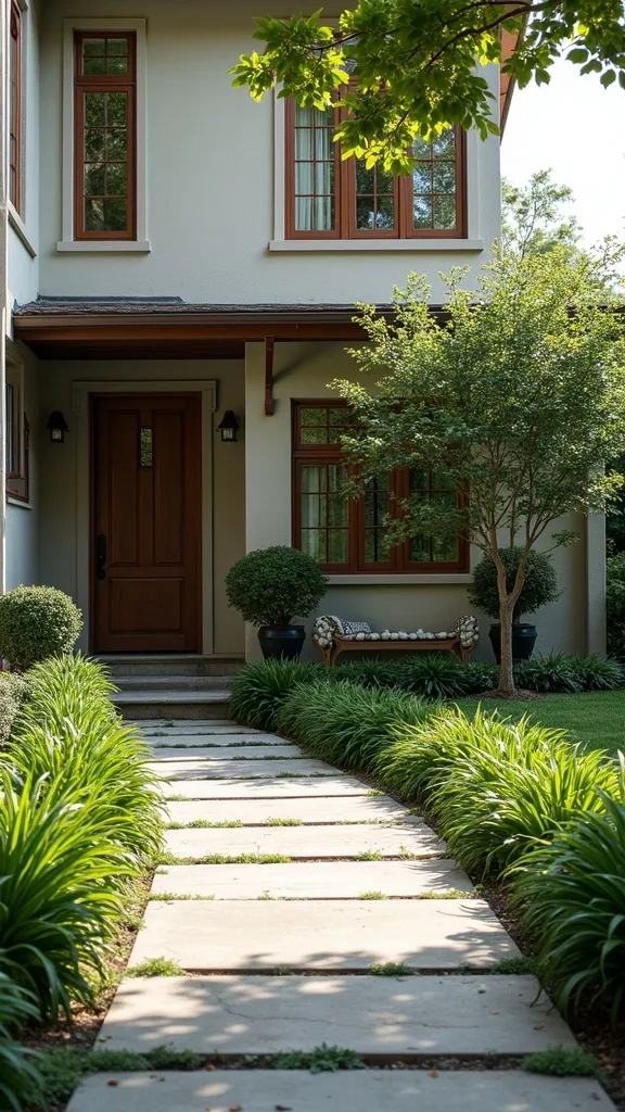 Add a small ornamental tree as a focal point near the path