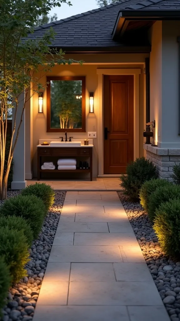 Layer lighting along the walkway for evening curb appeal