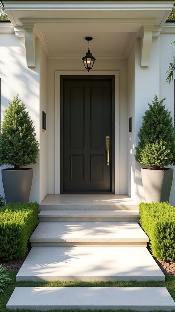 Frame the front door with tall planters for vertical elegance