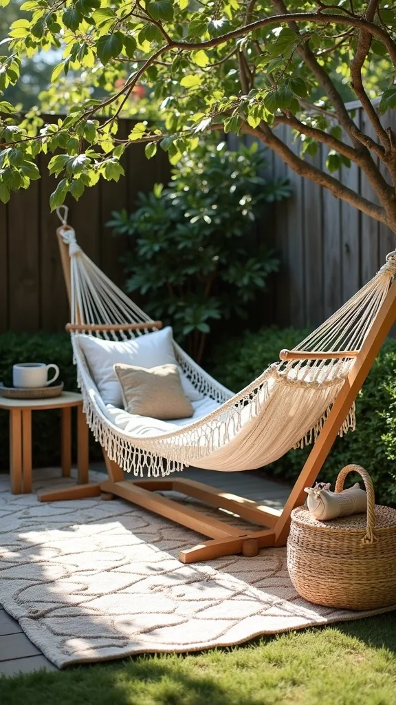 Outdoor Rug Under the Hammock to Define the Zone
