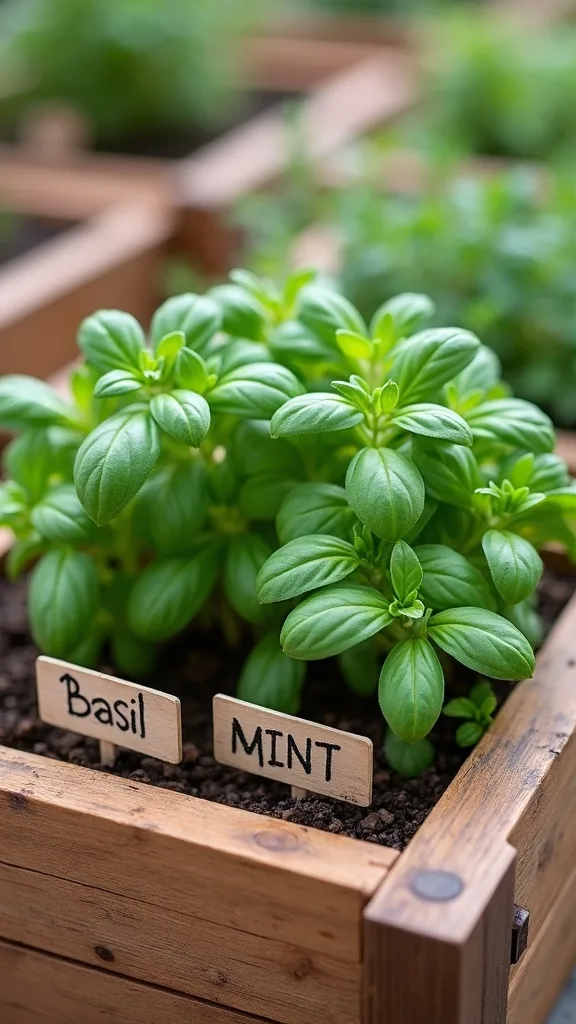 Cedar Raised Bed With Labeled Dividers (Basil, Rosemary, Thyme, Mint, Chives)