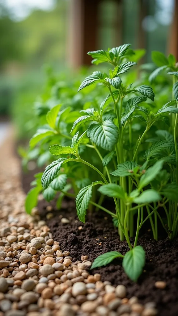 Gravel + Mulch Layering to Keep Herbs Clean for Cooking