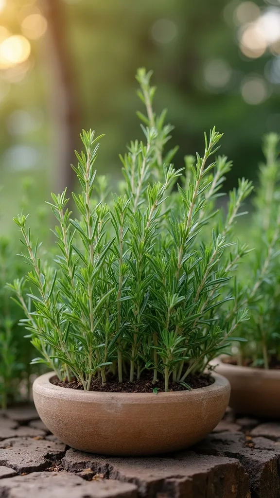 Rosemary as a Mini Hedge for a Rustic Outdoor-Furniture Backdrop