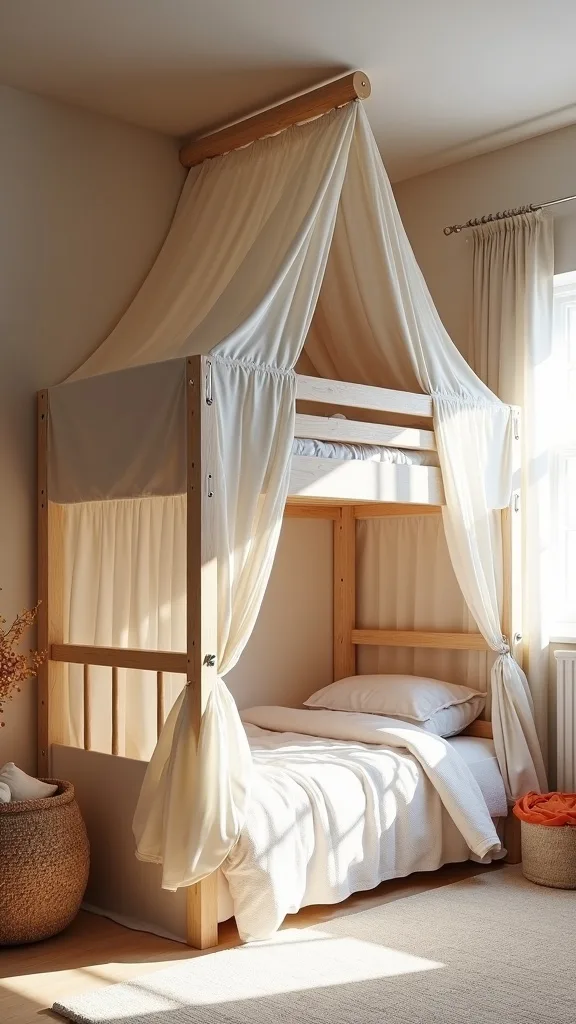 Make the Top Bunk Feel Like a Treehouse with a Fabric Canopy
