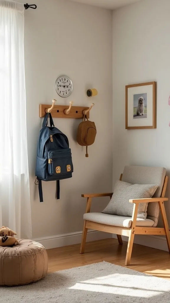 Use Wall Hooks at Kid Height for Backpacks and “Explorer” Gear