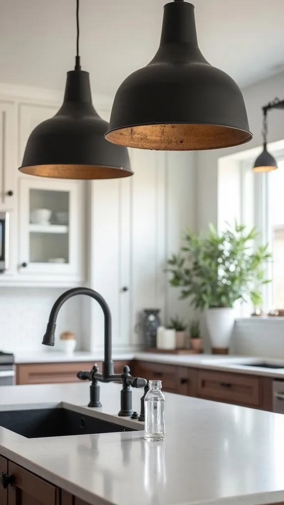Matte Black Pendants to Tie in Appliances and Hardware