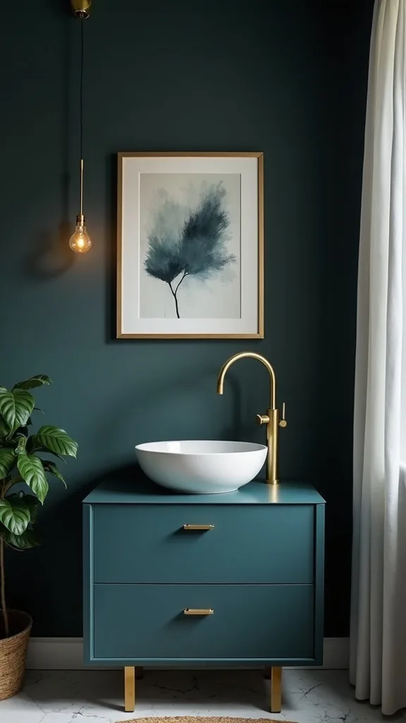 Build the Look: Charcoal Wall Paint + Deep Teal Velvet + Gold Arc Lamp + Abstract Art
