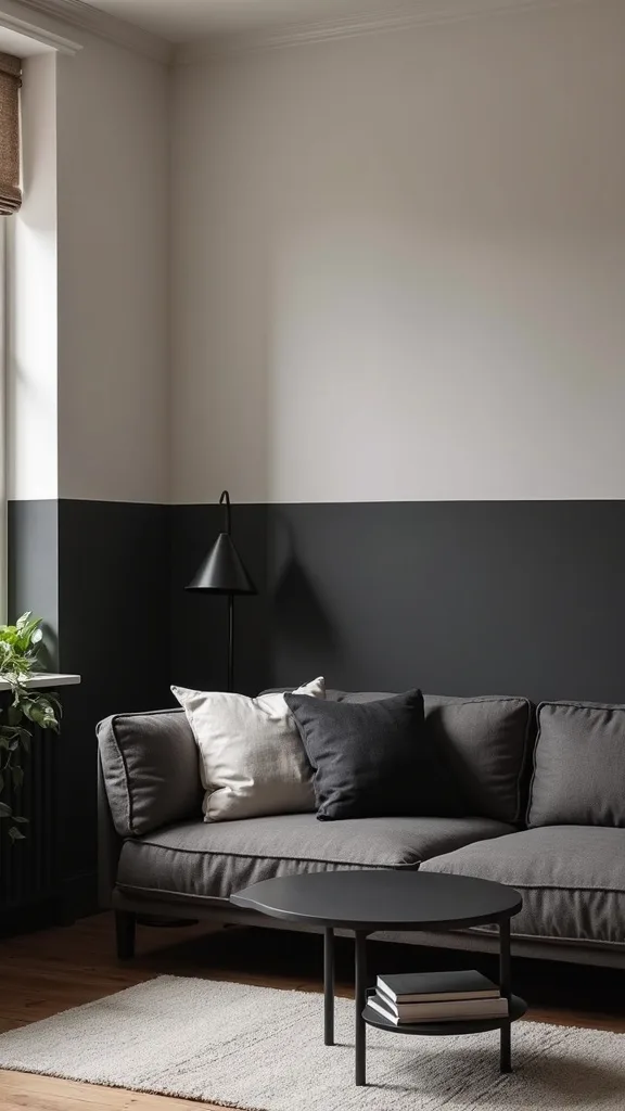 Try a Two-Tone Wall: Charcoal Bottom, Warm White Top