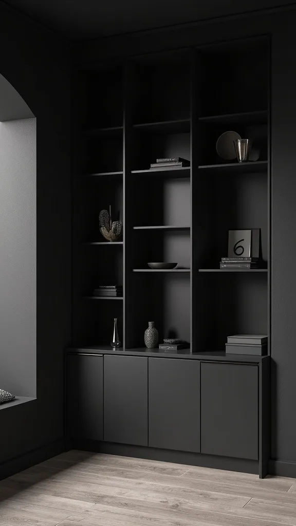 Style Built-In Shelves in Dark Paint for a Seamless Look