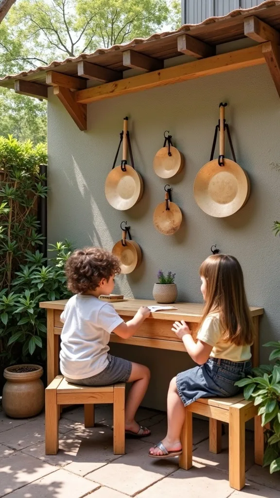Outdoor Music Wall (Pans, Chimes, and DIY Drums)