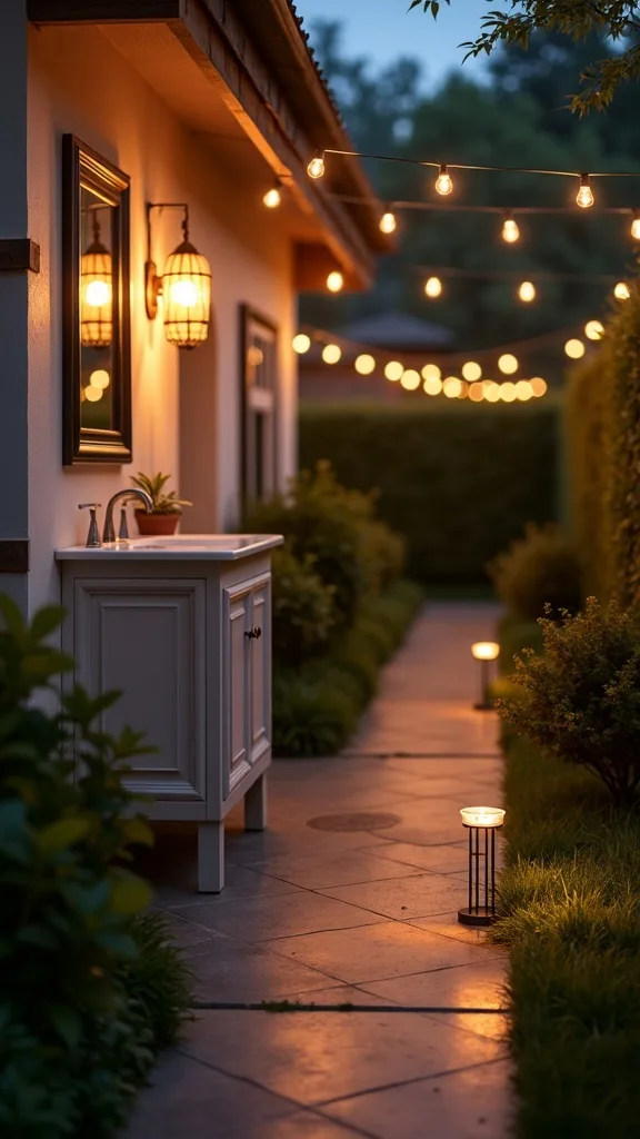 Pathway “Guide Lights” Using Stake Lights Plus Overhead Strings