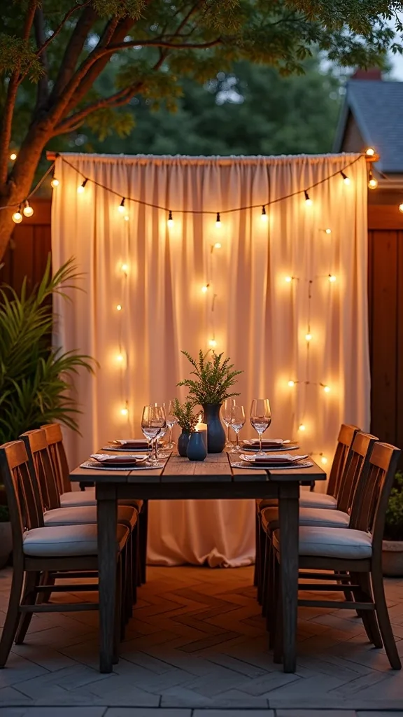 Curtain-Style Drops for a Fence Backdrop Behind the Dining Area