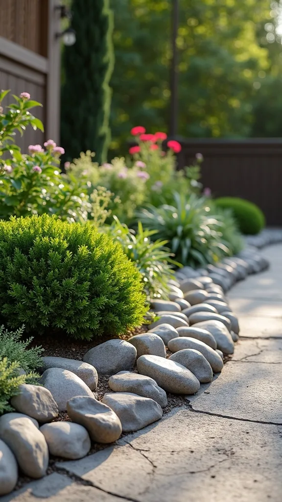 River Rock Flower Bed Edge as a “No-Splash” Plant Protector