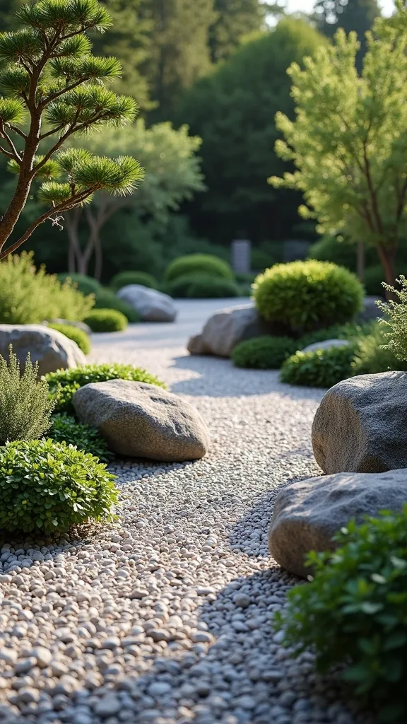 Zen-Inspired River Rock Garden with Raked Patterns