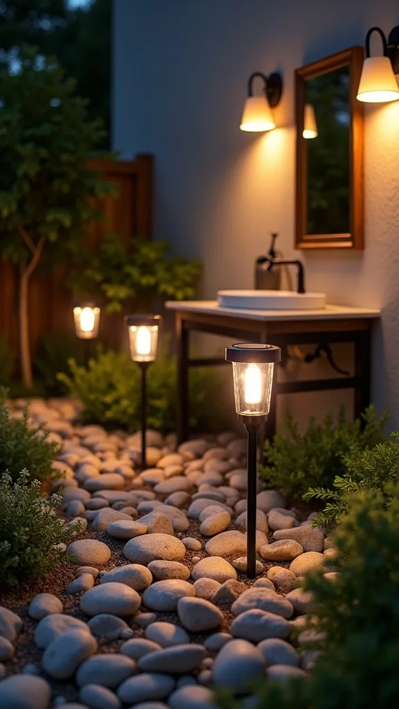 River Rock Garden Border Lighting with Solar Stakes