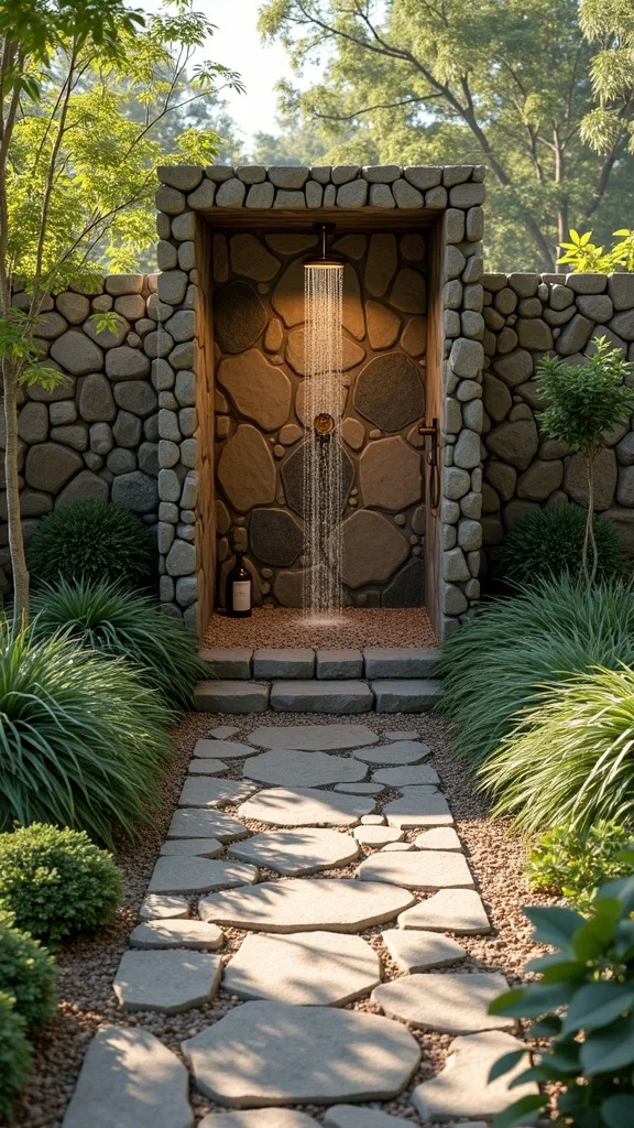 River Rock Shower Ideas for an Outdoor Rinse Zone