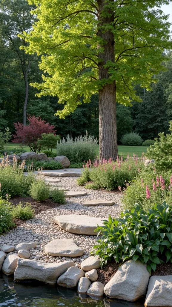River Rock Flower Bed Rings Around Trees (Without Root Damage)