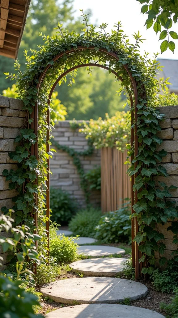 Curved Trellis Panels to Soften Straight Fence Lines