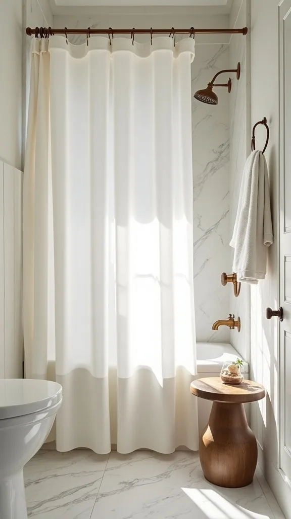 Choose shower curtain hardware that reads like vintage fixtures