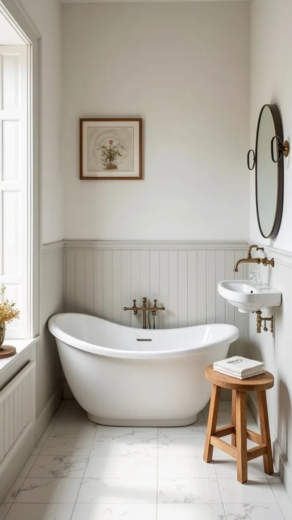 Add a small oak stool or stand to soften all the hard surfaces