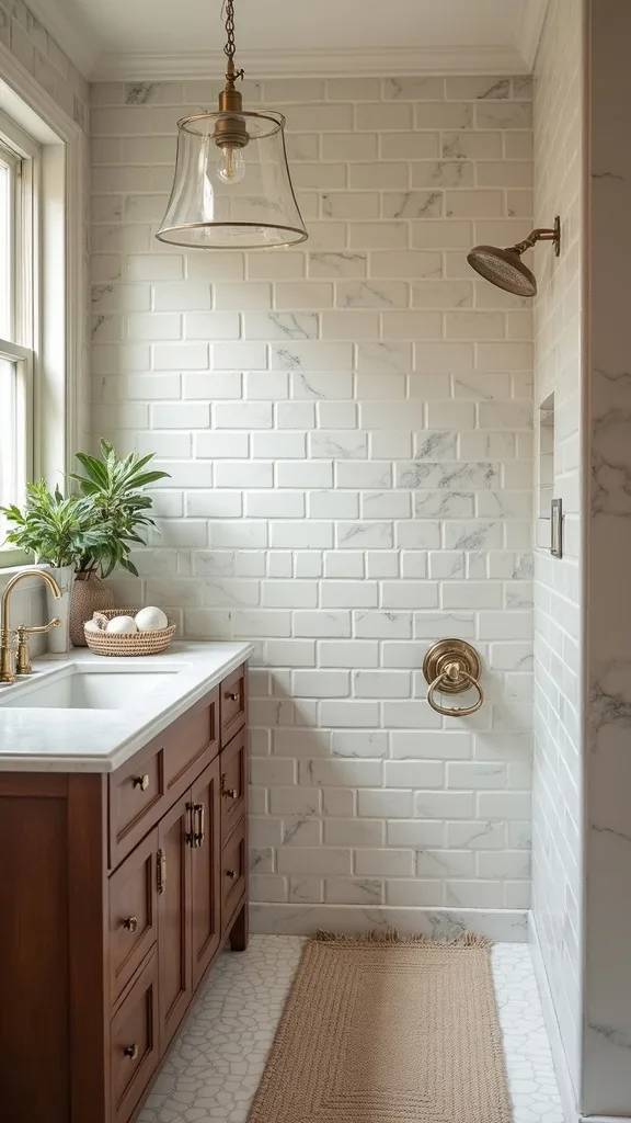 Introduce an antique bathroom palette with textiles, not permanent finishes