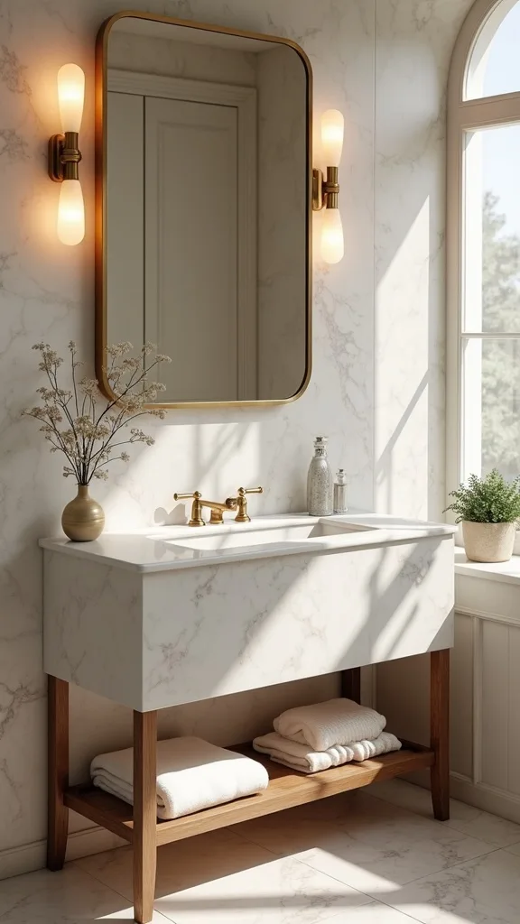 Style the countertop like a vintage hotel: fewer, heavier objects