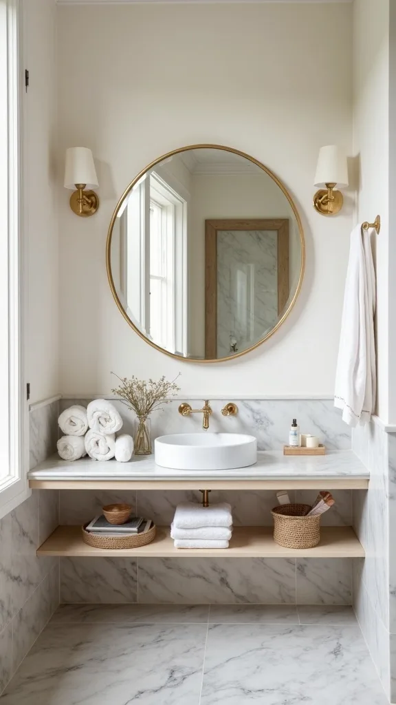 Use a narrow console shelf as a vanity alternative in small baths
