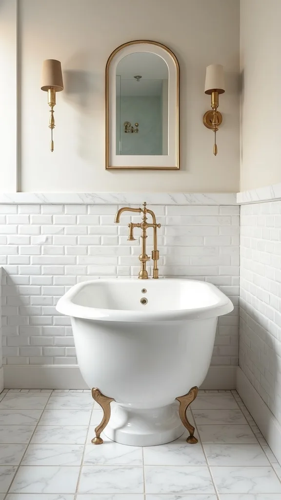 Frame the room with a classic tile wainscot and a slim cap