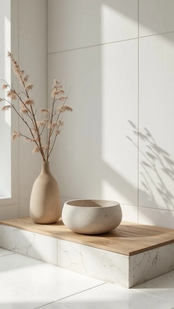 Use one imperfect focal piece (cracked glaze, patched textile, or weathered wood)