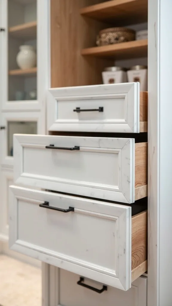 Pull-Out Drawer Pantry for Backstock: Full-Extension Slides and Clear Fronts