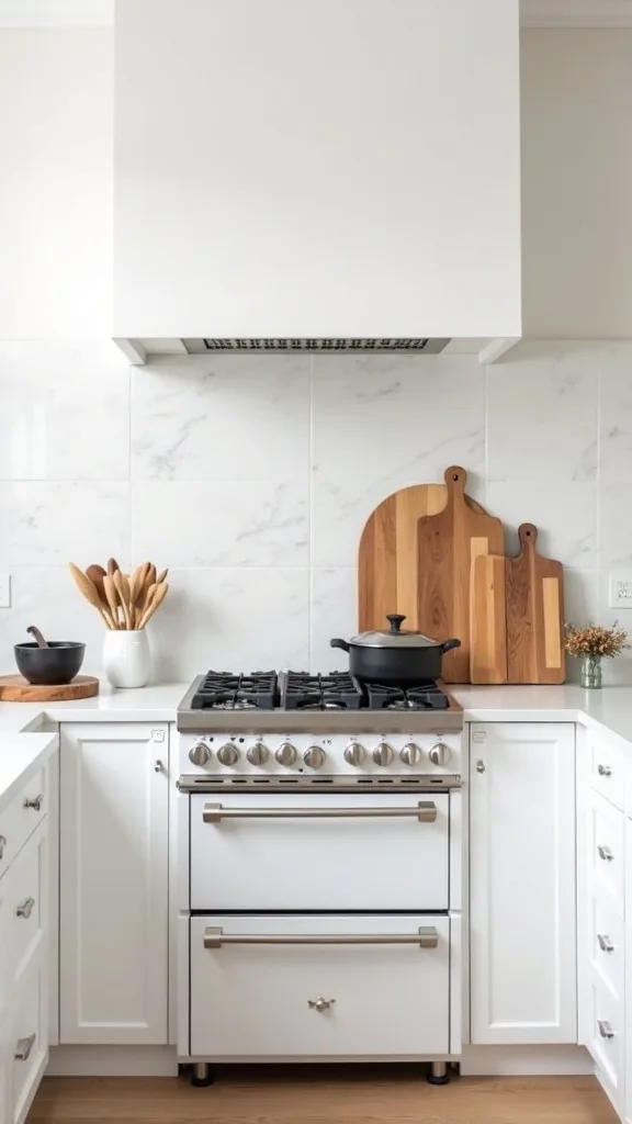 Add a Warm Wood Cutting Board “Gallery” Behind the Range