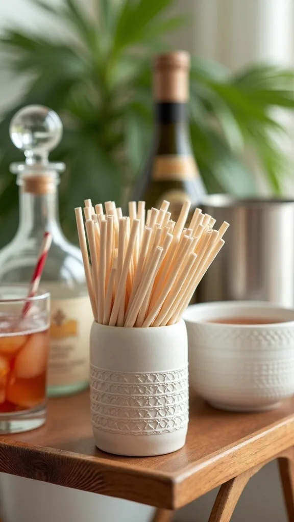 Use a bar caddy for straws, stirrers, and tiny tools
