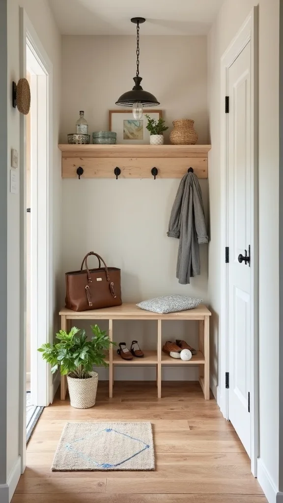 How do you create a “mudroom” moment at the basement/garage entry?