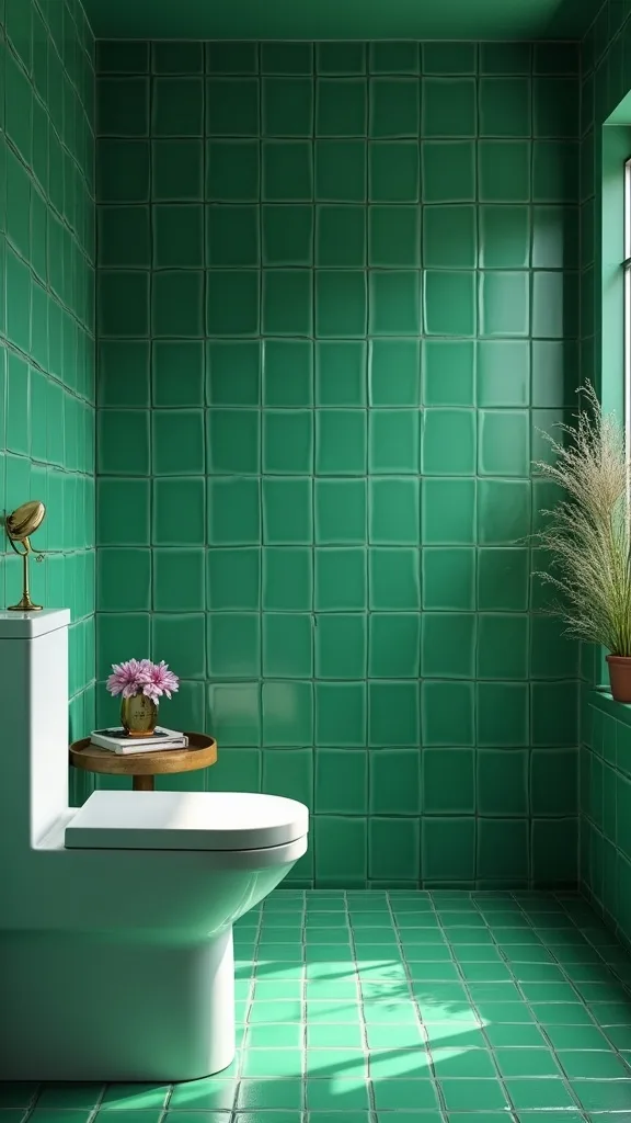 Go all-in on floor-to-ceiling emerald tile (and keep the floor calm)