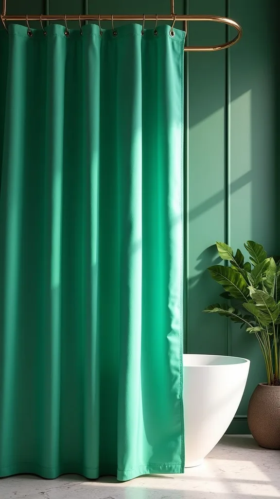 How do you pick a shower curtain for an emerald-and-gold bathroom?