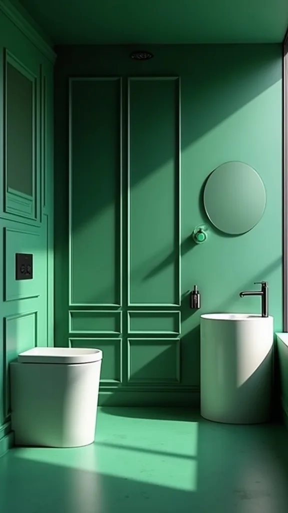 What should you avoid when doing bold green bathroom design?