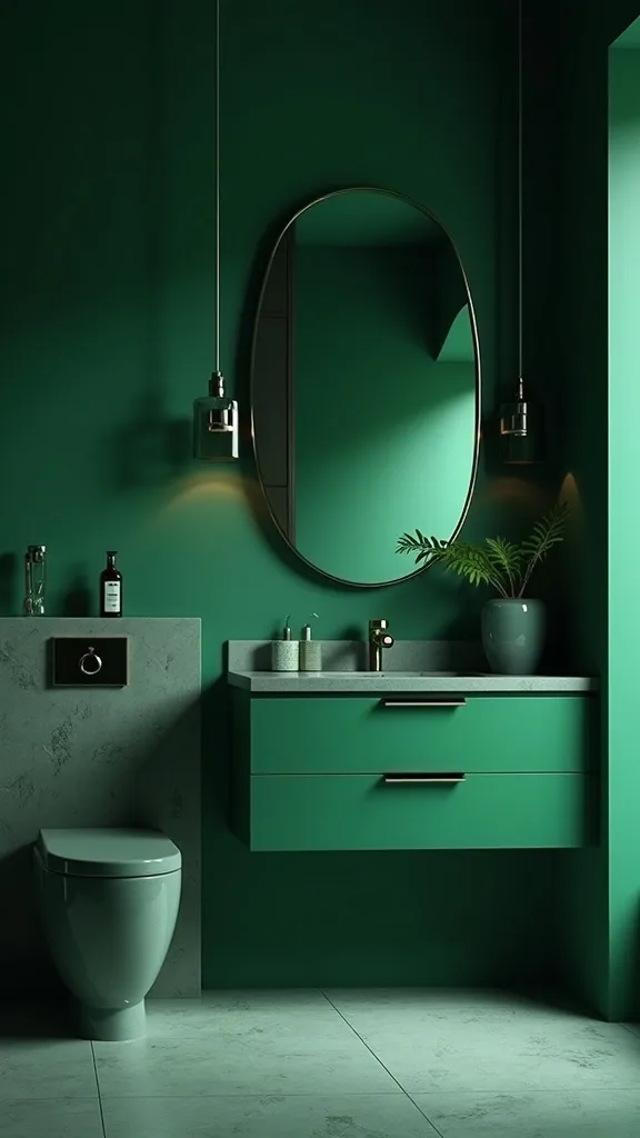 How do you keep a dark green bathroom from feeling like a cave?