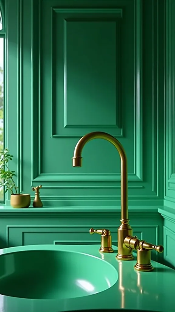 How do you pair gold fixtures with green without going glam-overload?