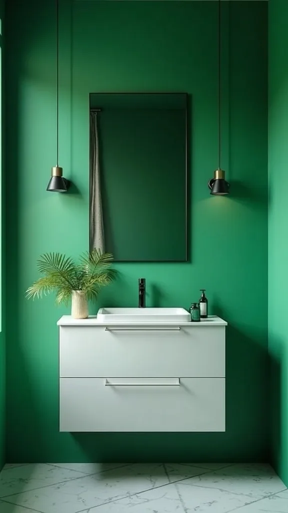What vanity style works with a bold green wall?